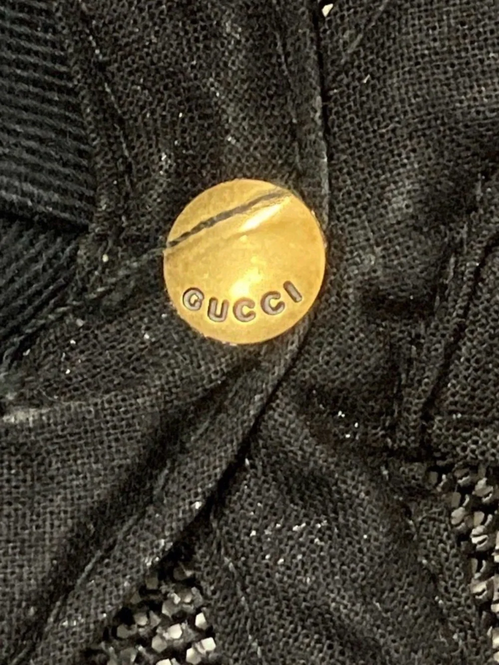 Gucci Black and Beige Monogram Baseball Cap with Gold Rivet